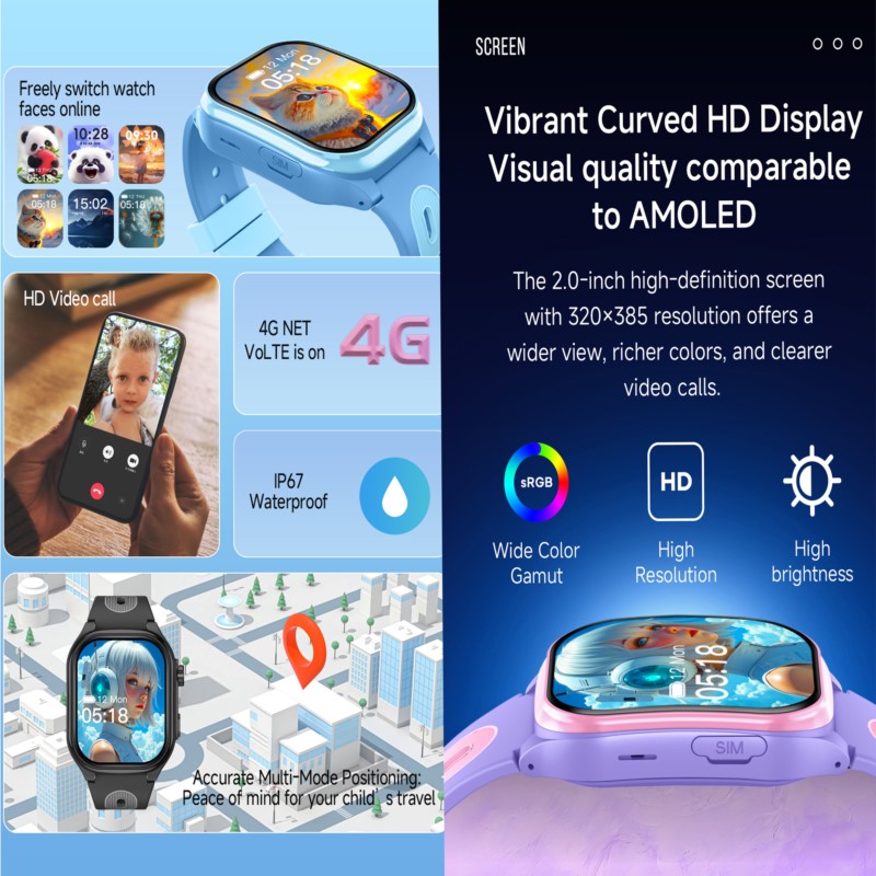 สมาร์ทวอทช์เด็ก 4G หน้าจอ HD 2 - Smartwatch Watches For Kids With Gps บทวิจารณ์และราคา